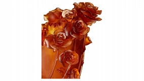 Ваза настольная Decor de Table Pate de Verre Cristal Роза 35 см, хрустальное тесто, янтарная, п/к