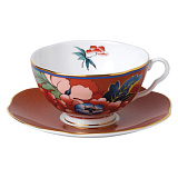 Чашка чайная с блюдцем Wedgwood Пионы 320 мл, фарфор, красная