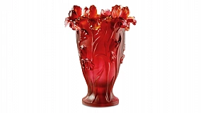 Ваза Decor de Table Pate de Verre Cristal Ирисы 32 см, хрустальное тесто, янтарно-красная, п/к