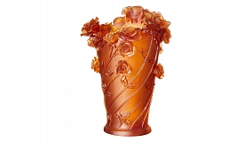 Ваза настольная Decor de Table Pate de Verre Cristal Роза 35 см, хрустальное тесто, янтарная, п/к